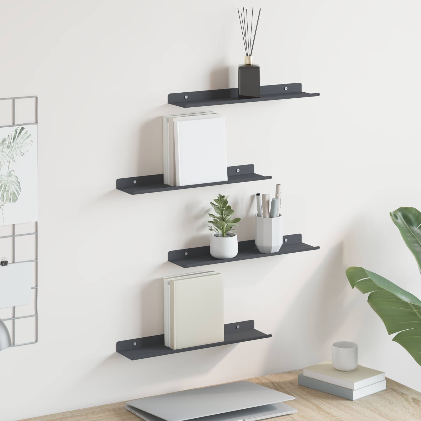 Mensola sospesa 4 pcs Antracite 40 x 8,5 x 2,5 cm Acciaio | homemem39