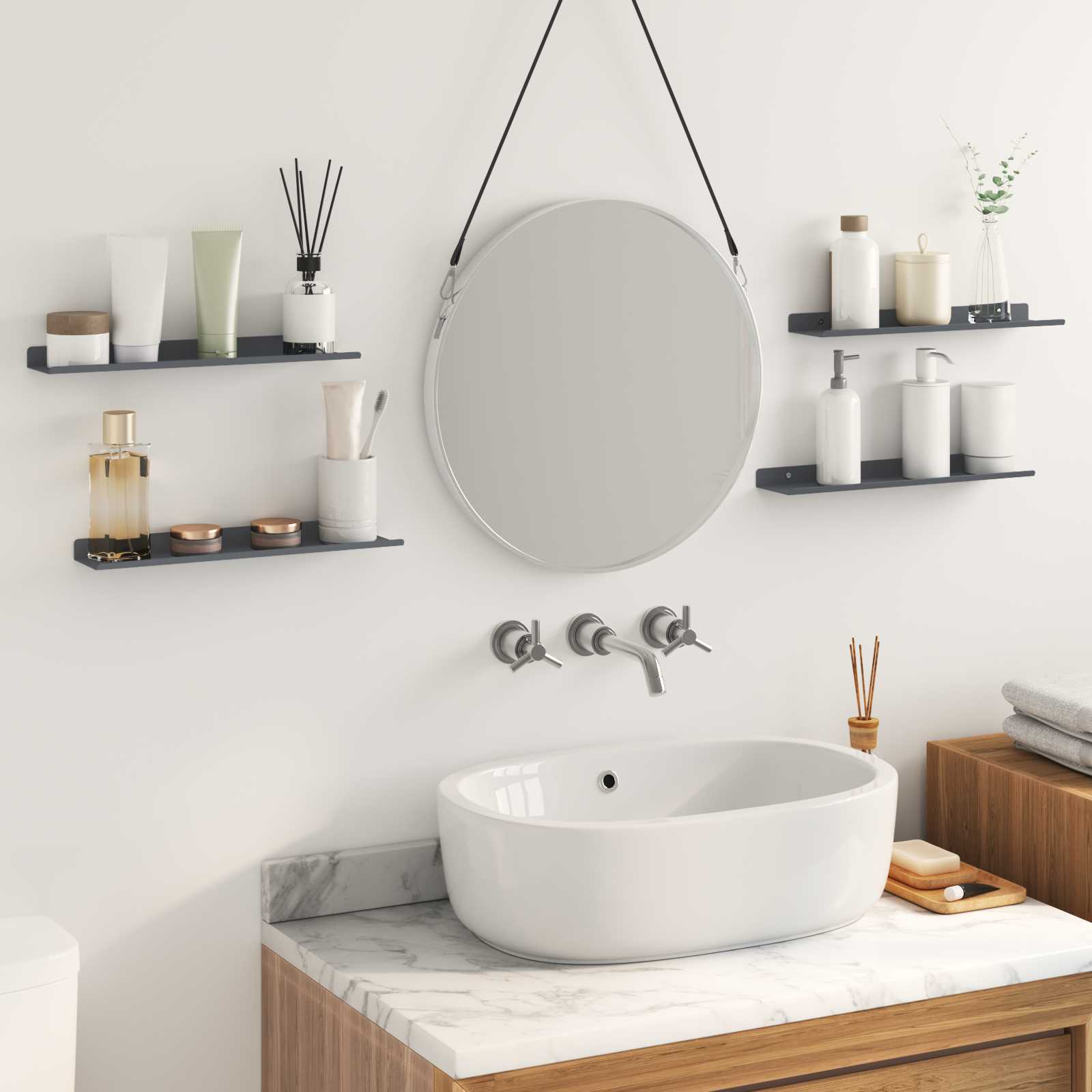 Mensola sospesa 4 pcs Antracite 40 x 8,5 x 2,5 cm Acciaio | homemem39
