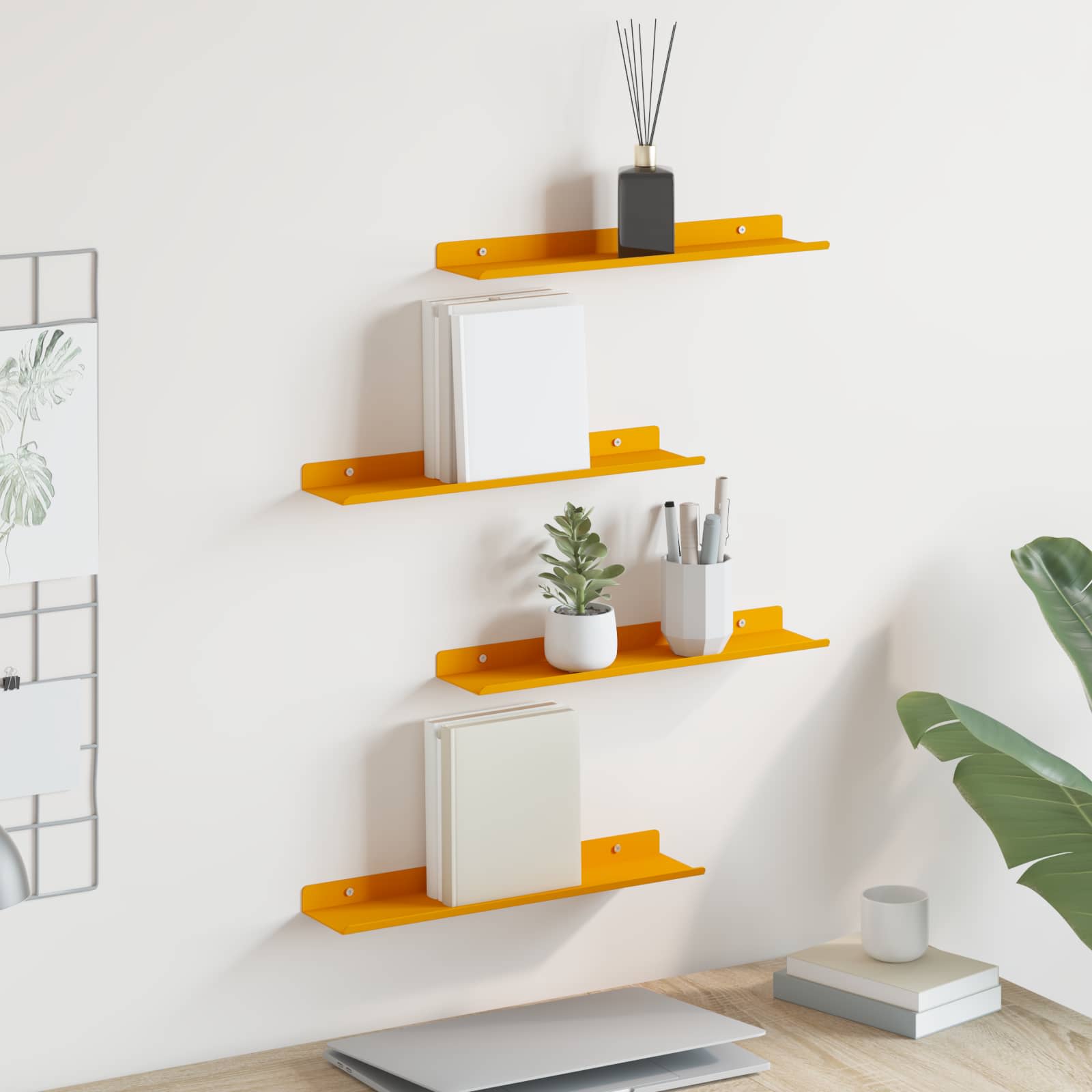 Mensola sospesa 4 pcs Giallo senape 40 x 8,5 x 2,5 cm Acciaio | homemem39