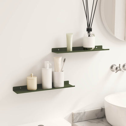 Mensola sospesa 2 pcs Verde oliva 40 x 8,5 x 2,5 cm Acciaio | homemem39