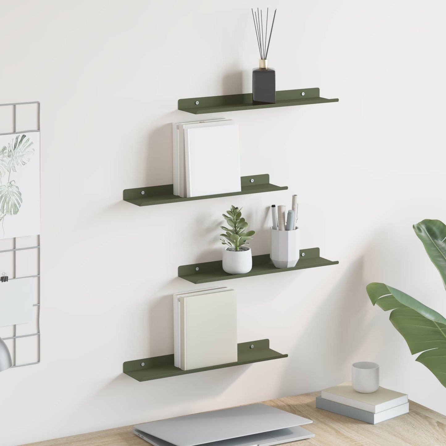 Mensola sospesa 4 pcs Verde oliva 40 x 8,5 x 2,5 cm Acciaio | homemem39