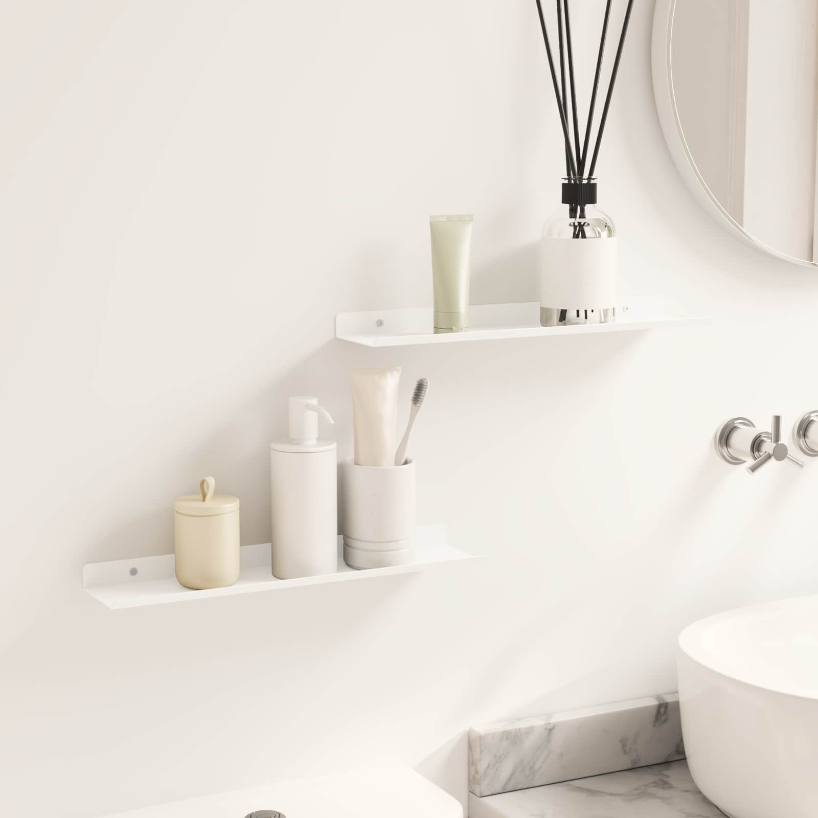 Mensola sospesa 2 pcs Bianco 40 x 8,5 x 2,5 cm Acciaio | homemem39