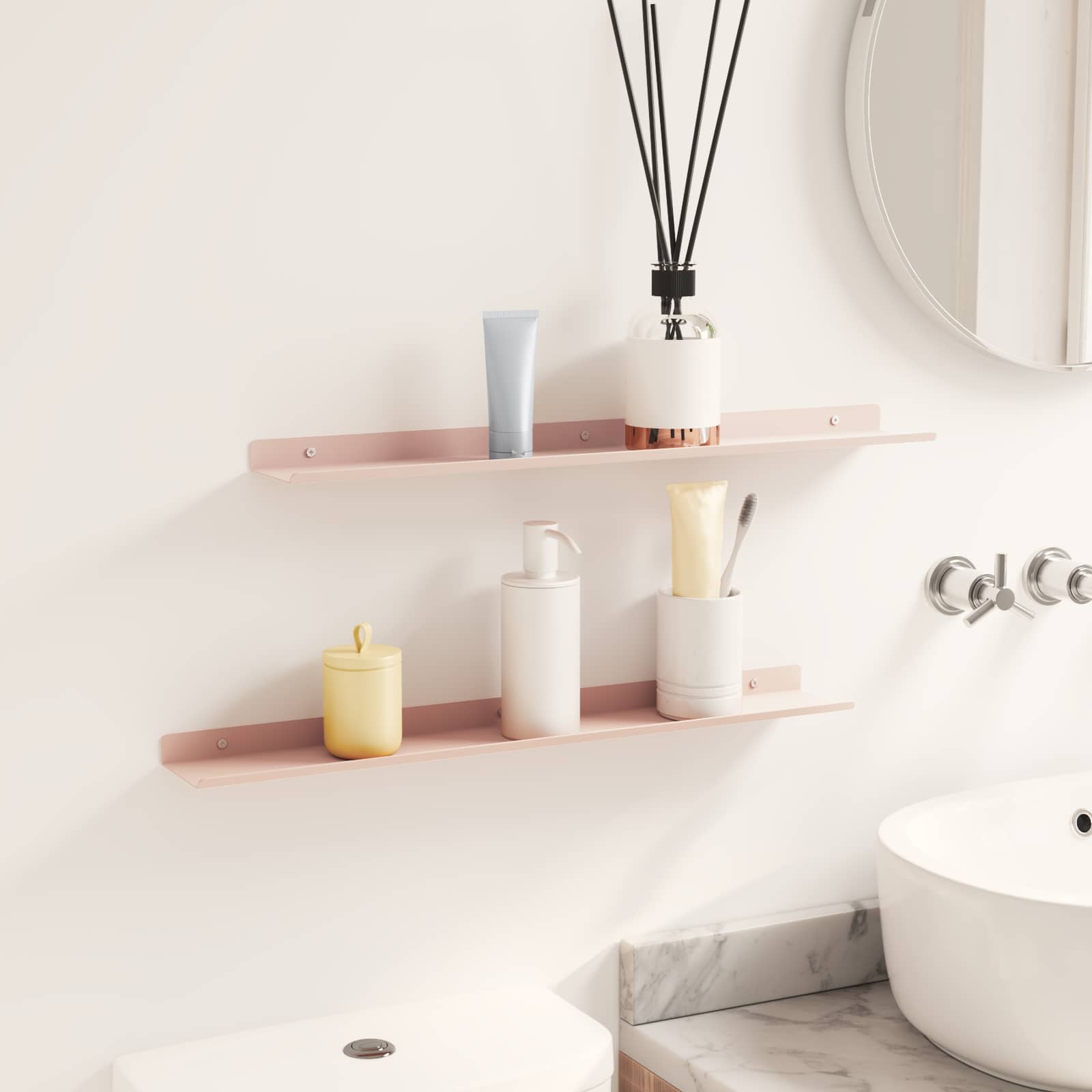Mensola sospesa 2 pcs Rosa 60 x 8,5 x 2,5 cm Acciaio | homemem39