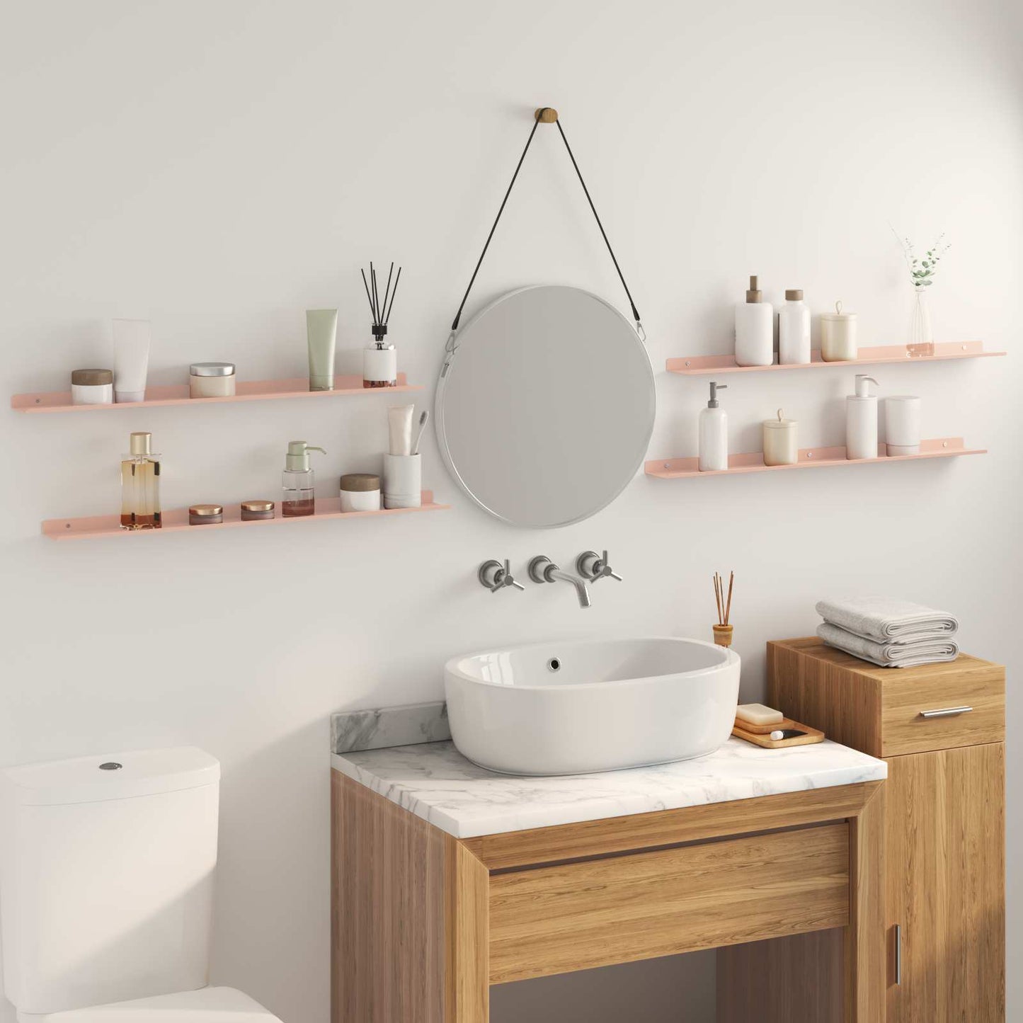 Mensola sospesa 4 pcs Rosa 80 x 9 x 2,5 cm Acciaio | homemem39