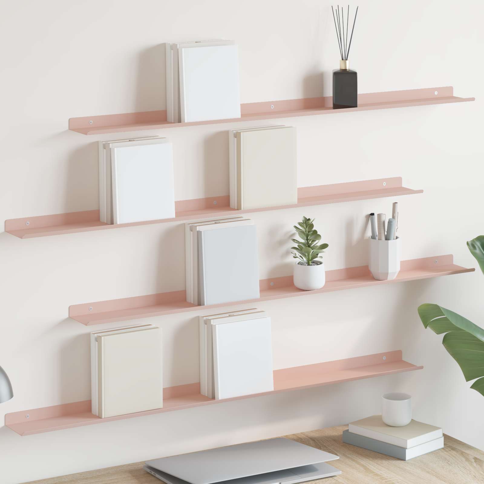 Mensola sospesa 4 pcs Rosa 100 x 9 x 2,5 cm Acciaio | homemem39