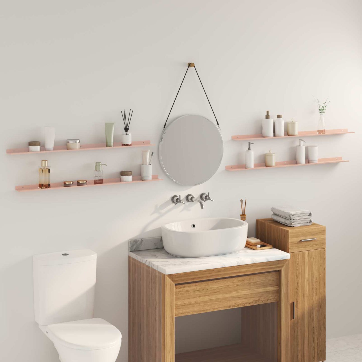 Mensola sospesa 4 pcs Rosa 100 x 9 x 2,5 cm Acciaio | homemem39