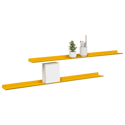Mensola sospesa 2 pcs Giallo senape 100 x 9 x 2,5 cm Acciaio | homemem39