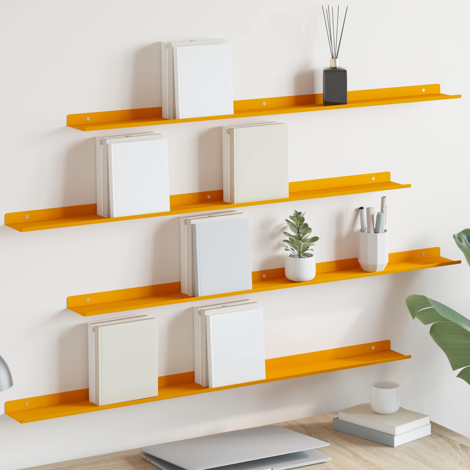 Mensola sospesa 4 pcs Giallo senape 100 x 9 x 2,5 cm Acciaio | homemem39