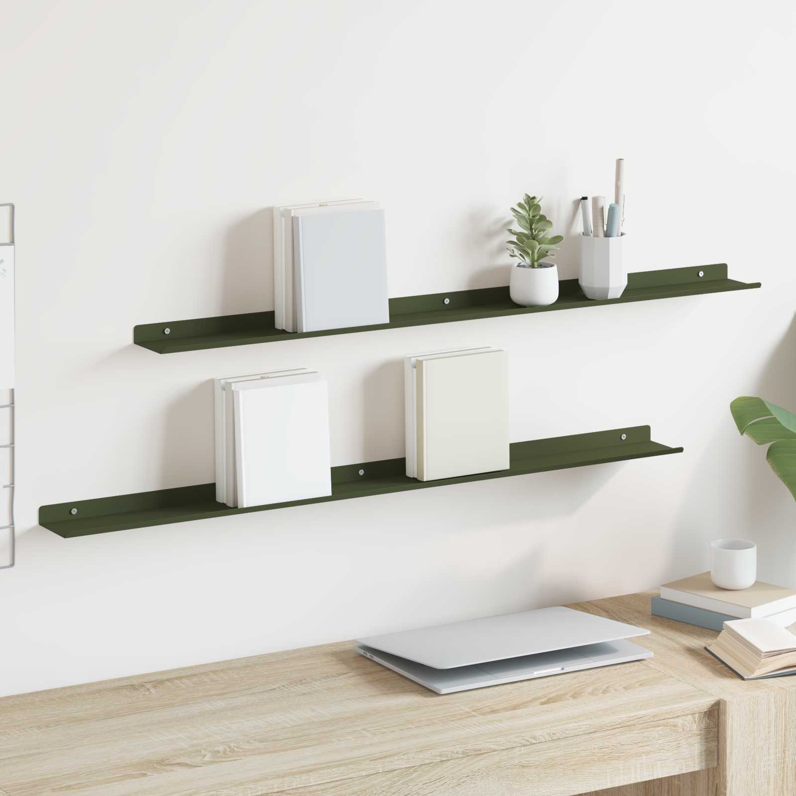 Mensola sospesa 2 pcs Verde oliva 100 x 9 x 2,5 cm Acciaio | homemem39