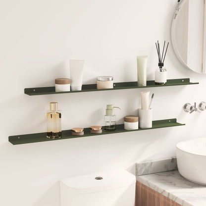 Mensola sospesa 2 pcs Verde oliva 100 x 9 x 2,5 cm Acciaio | homemem39