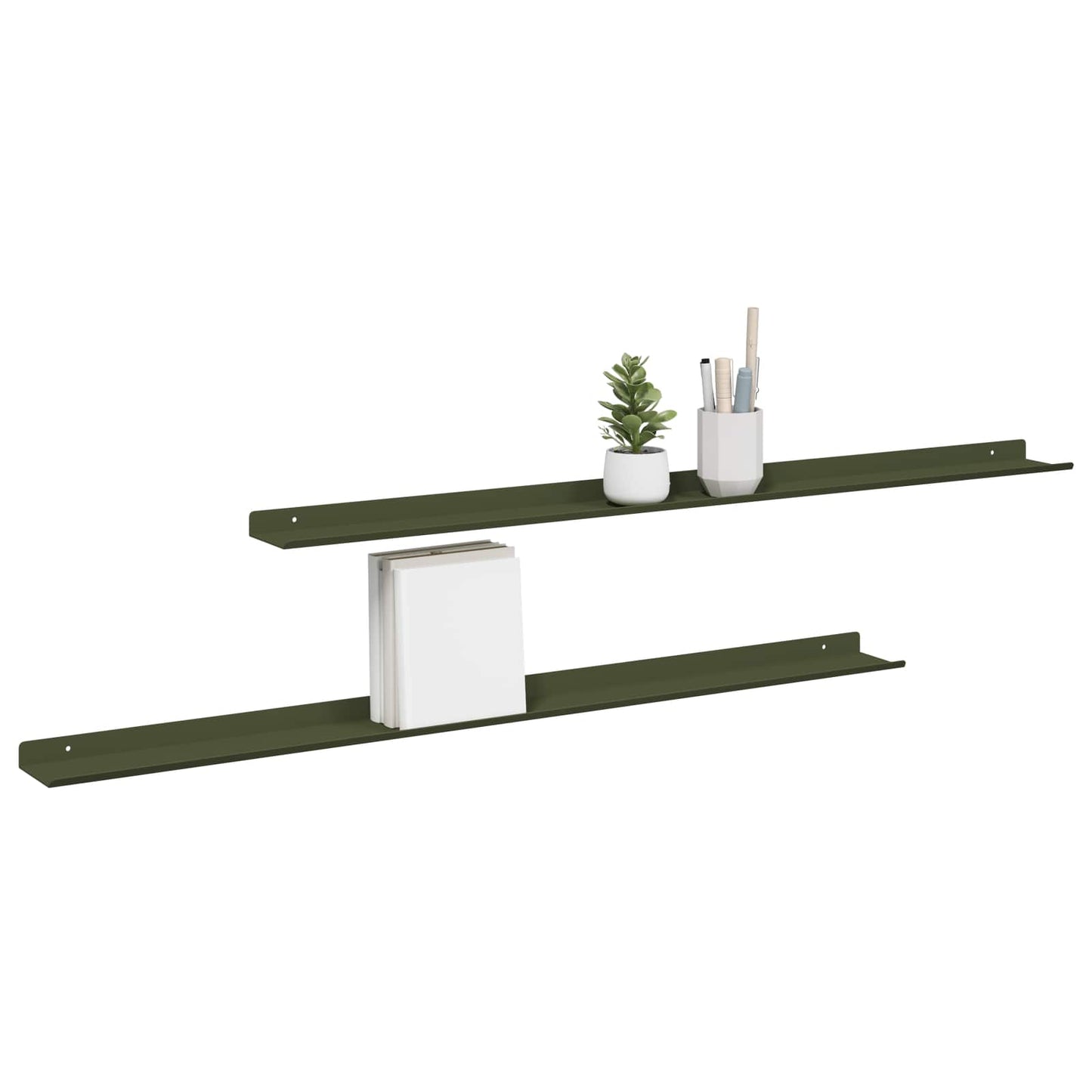 Mensola sospesa 2 pcs Verde oliva 100 x 9 x 2,5 cm Acciaio | homemem39