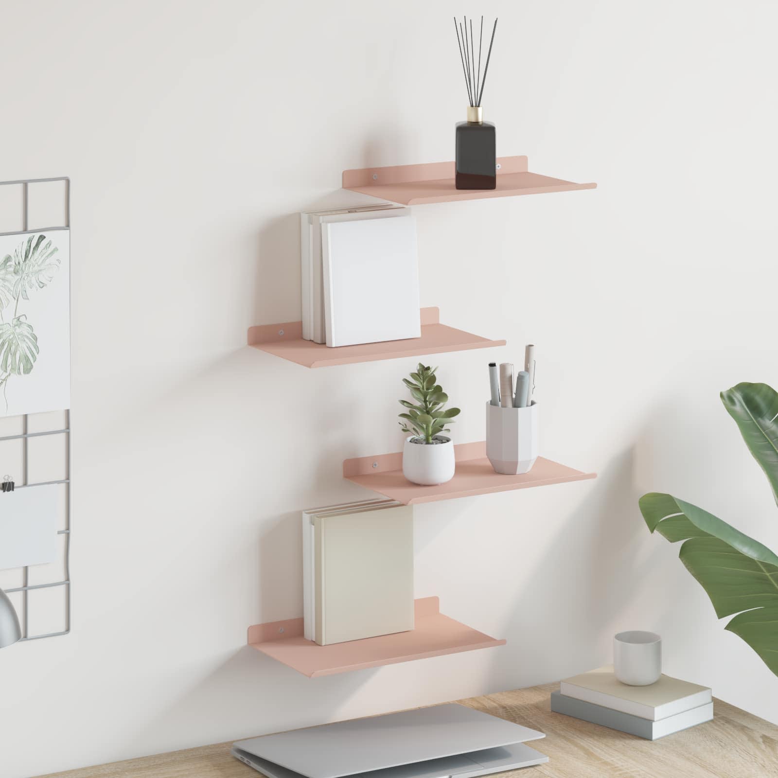 Mensola sospesa 4 pcs Rosa 30 x 18 x 2,5 cm Acciaio | homemem39