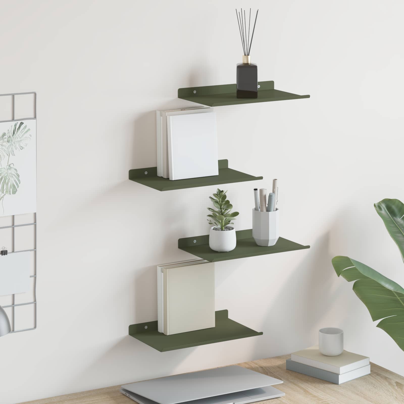 Mensola sospesa 4 pcs Verde oliva 30 x 18 x 2,5 cm Acciaio | homemem39