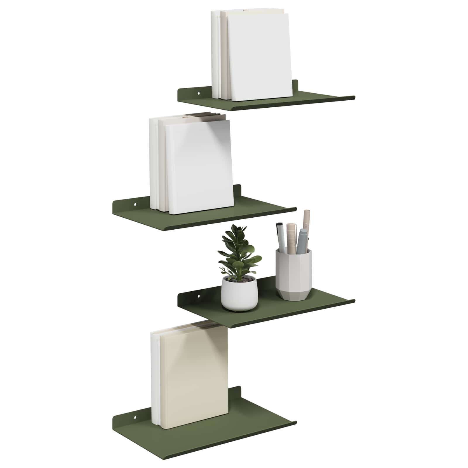 Mensola sospesa 4 pcs Verde oliva 30 x 18 x 2,5 cm Acciaio | homemem39