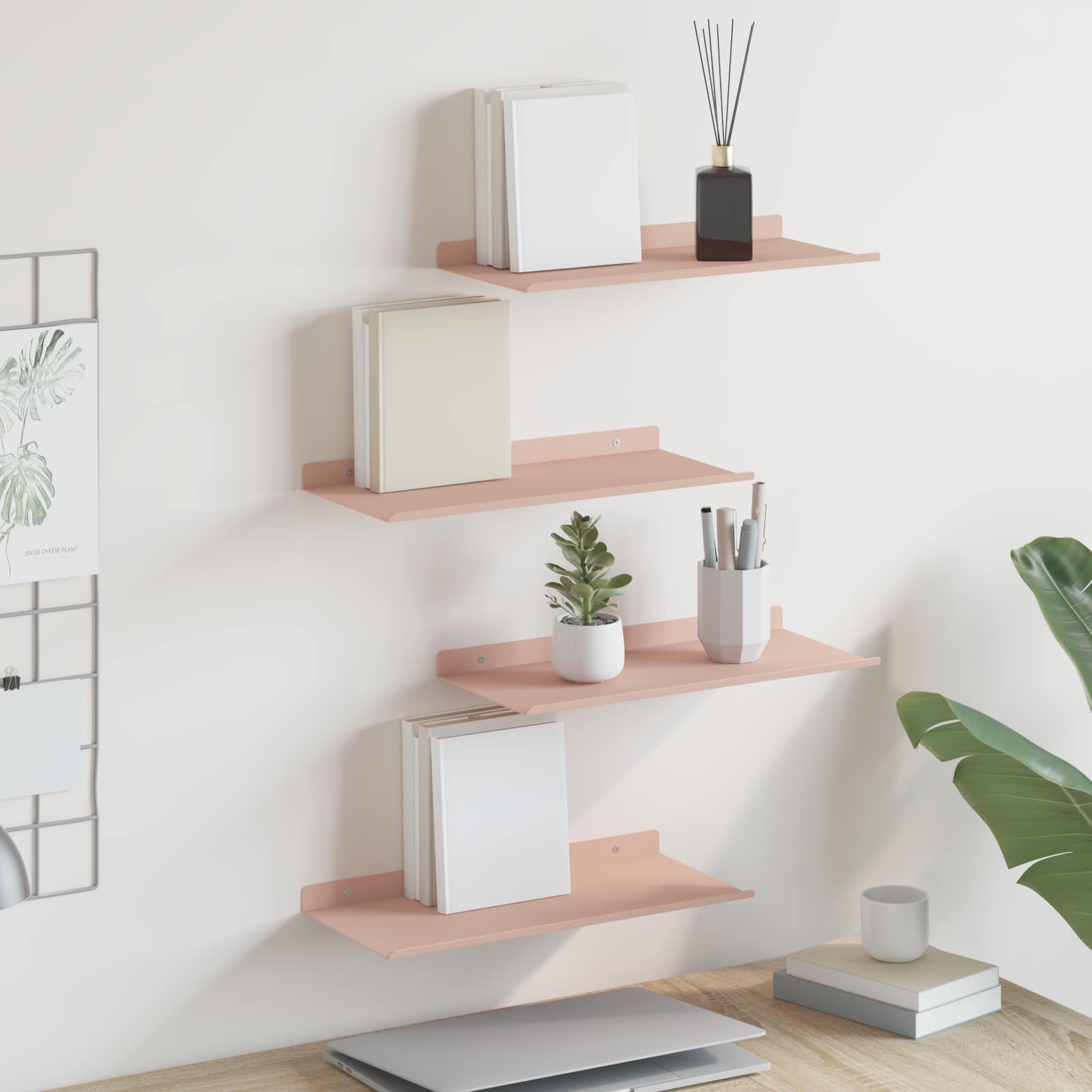 Mensola sospesa 4 pcs Rosa 40 x 18 x 2,5 cm Acciaio | homemem39