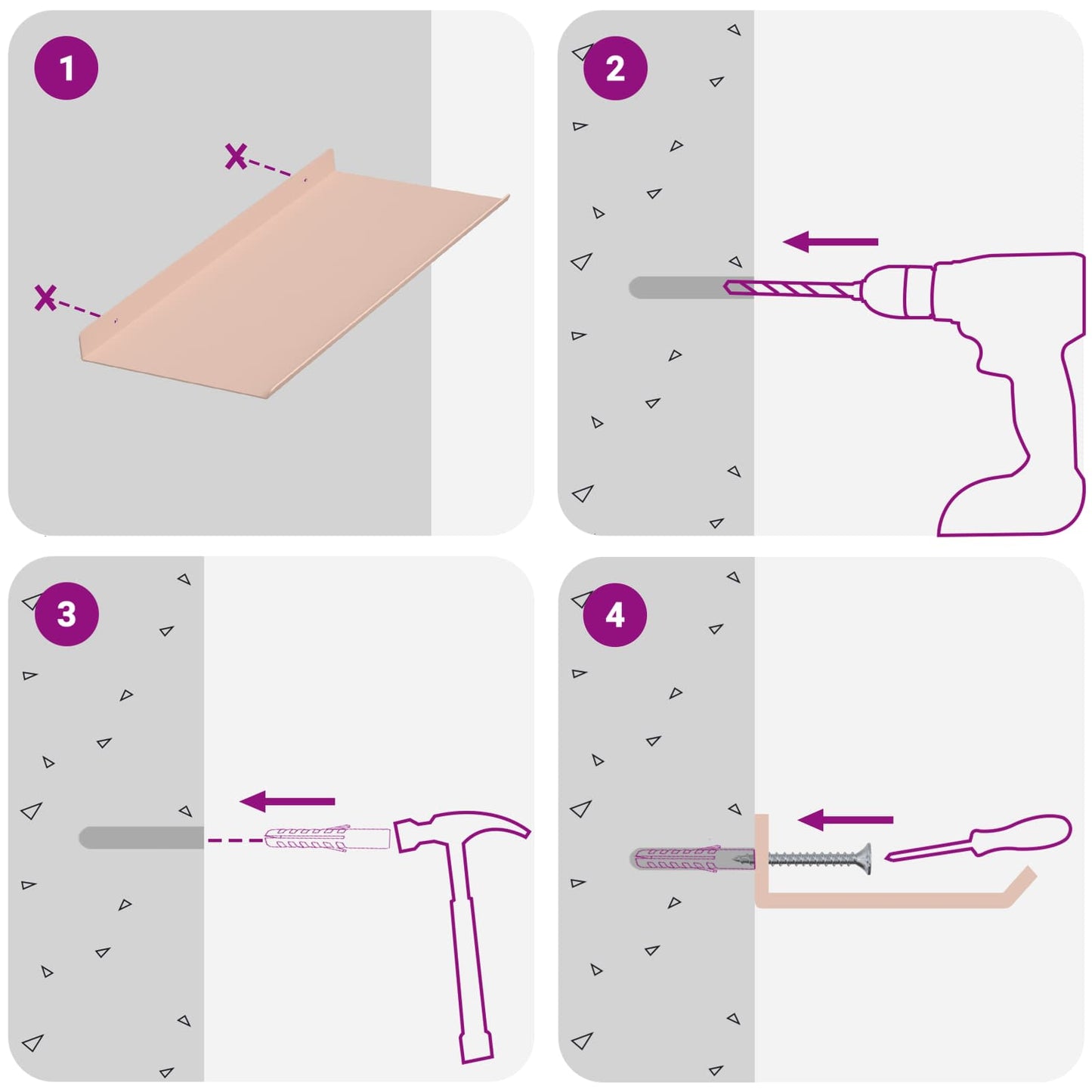 Mensola sospesa 4 pcs Rosa 40 x 18 x 2,5 cm Acciaio | homemem39