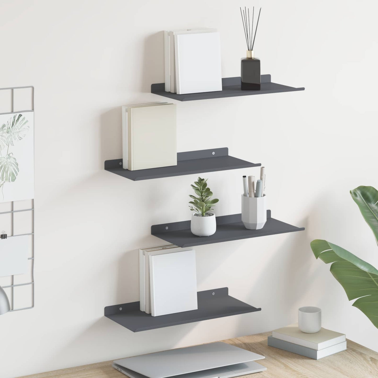 Mensola sospesa 4 pcs Antracite 40 x 18 x 2,5 cm Acciaio | homemem39