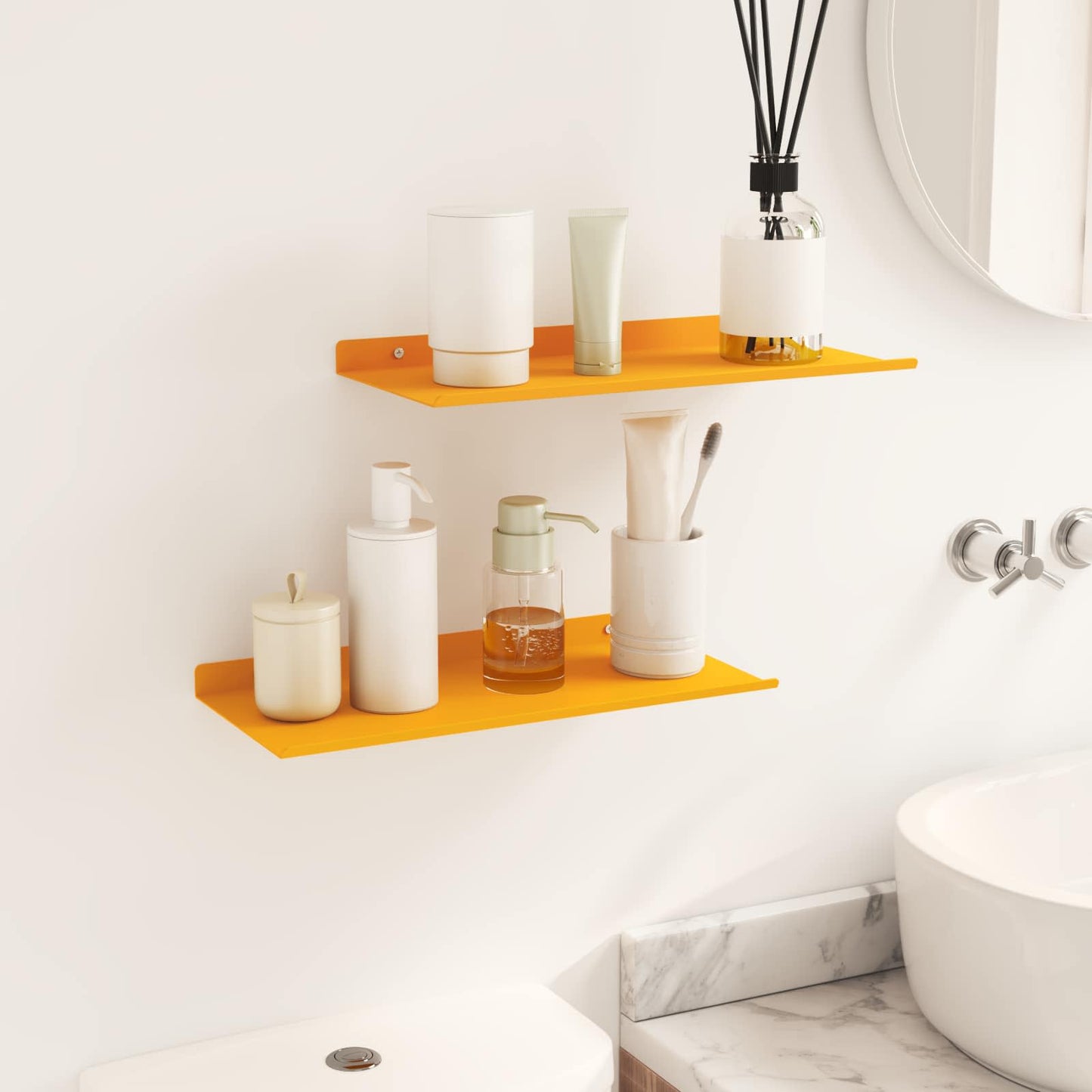 Mensola sospesa 2 pcs Giallo senape 40 x 18 x 2,5 cm Acciaio | homemem39