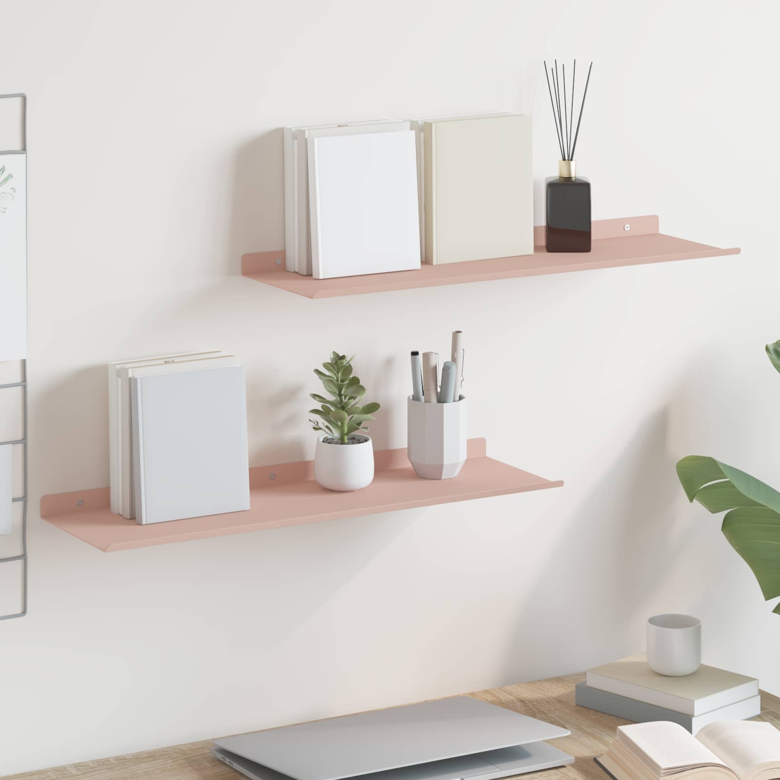 Mensola sospesa 2 pcs Rosa 60 x 18 x 2,5 cm Acciaio | homemem39