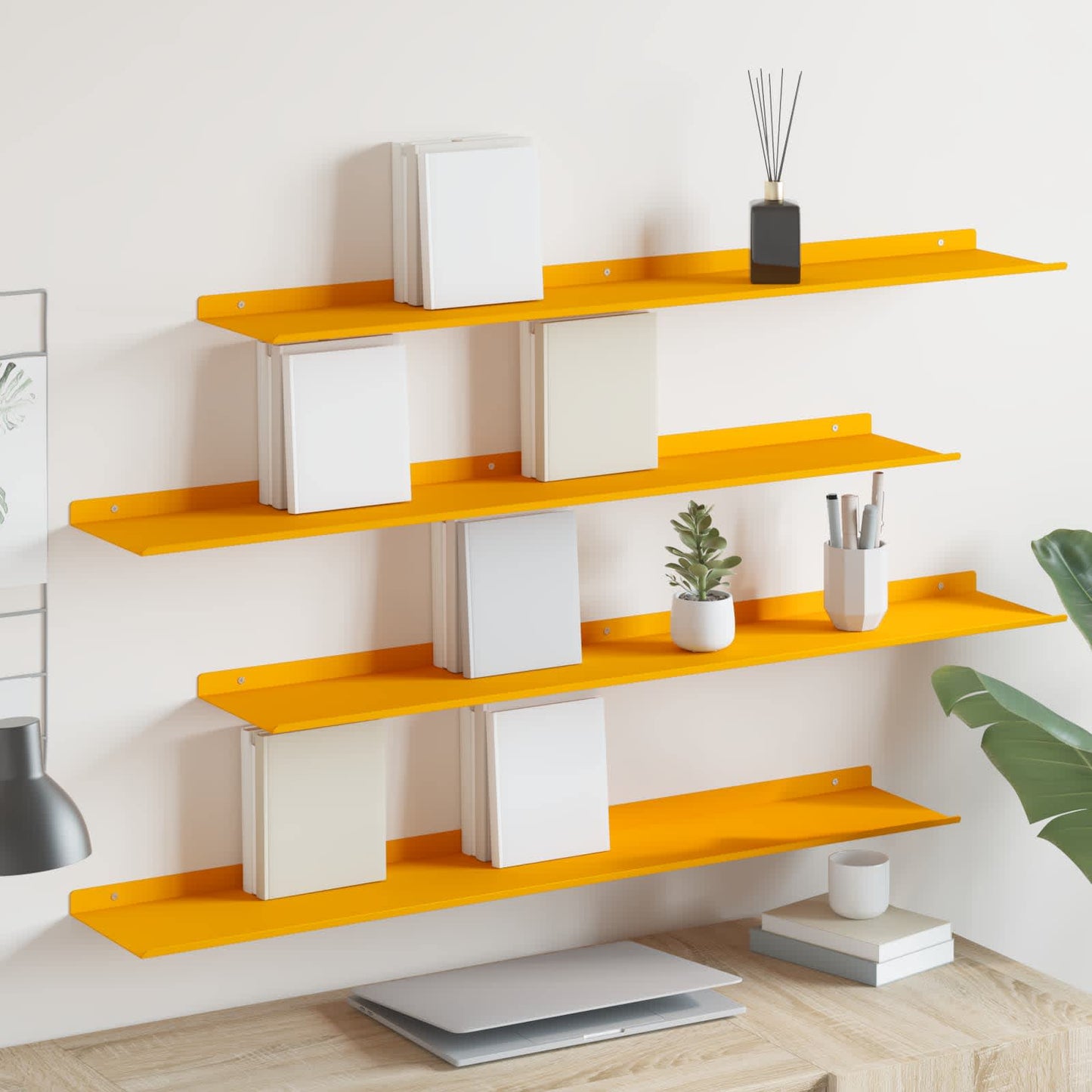 Mensola sospesa 4 pcs Giallo senape 100 x 18 x 2,5 cm Acciaio | homemem39