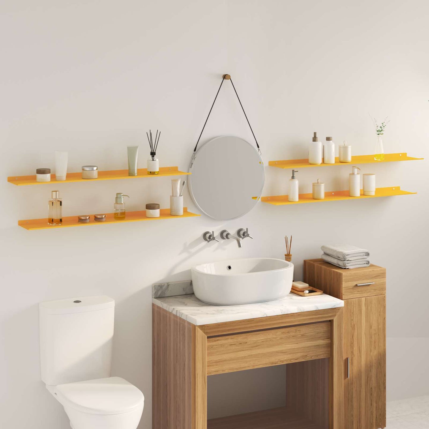 Mensola sospesa 4 pcs Giallo senape 100 x 18 x 2,5 cm Acciaio | homemem39