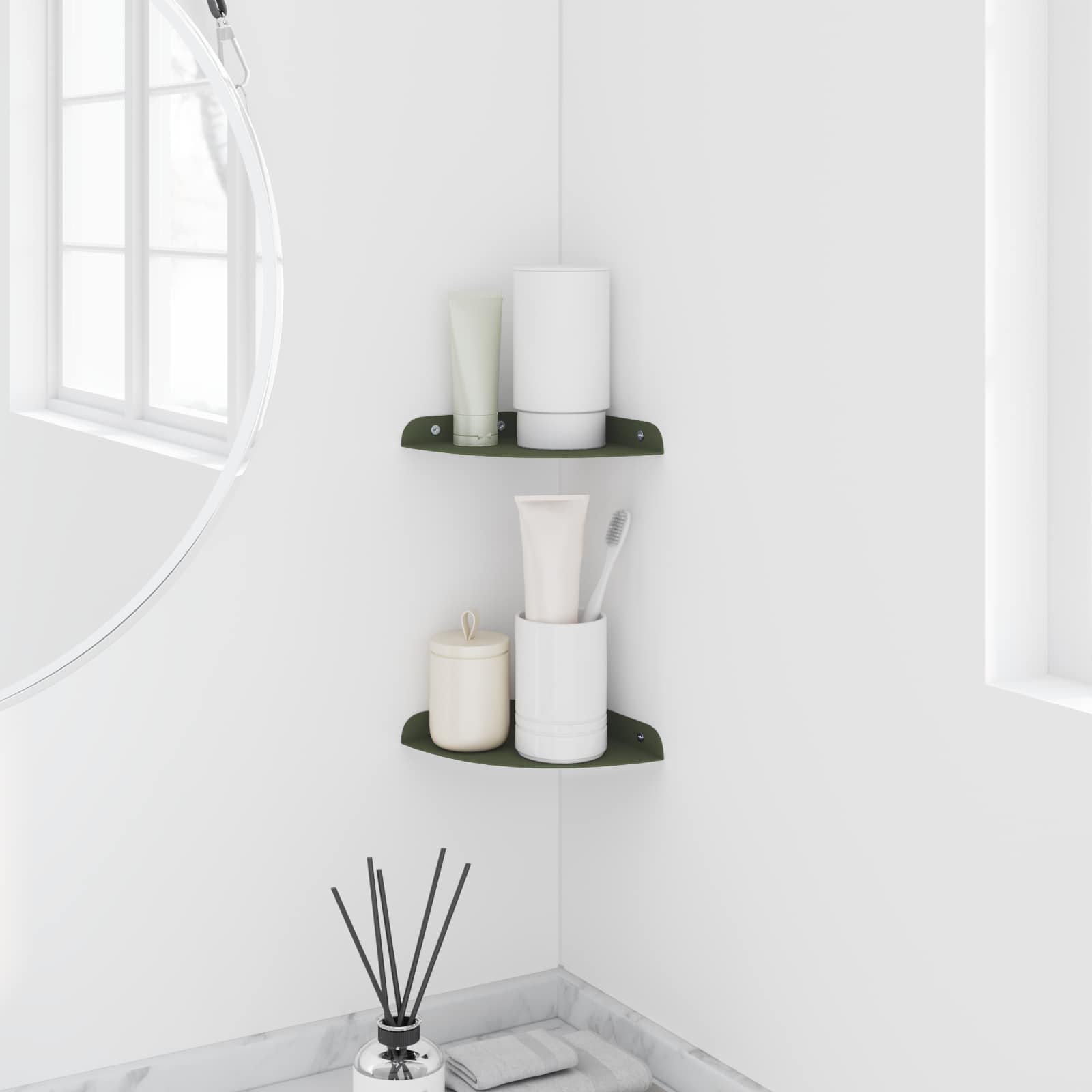 Mensola sospesa 2 pcs Verde oliva 15 x 15 x 2 cm | homemem39