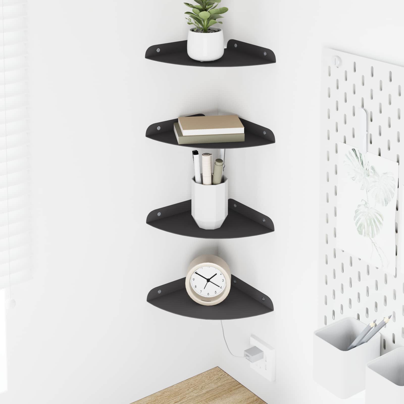 Mensola sospesa con lo scaffale 4 pcs Nero 18 x 18 x 2 cm | homemem39