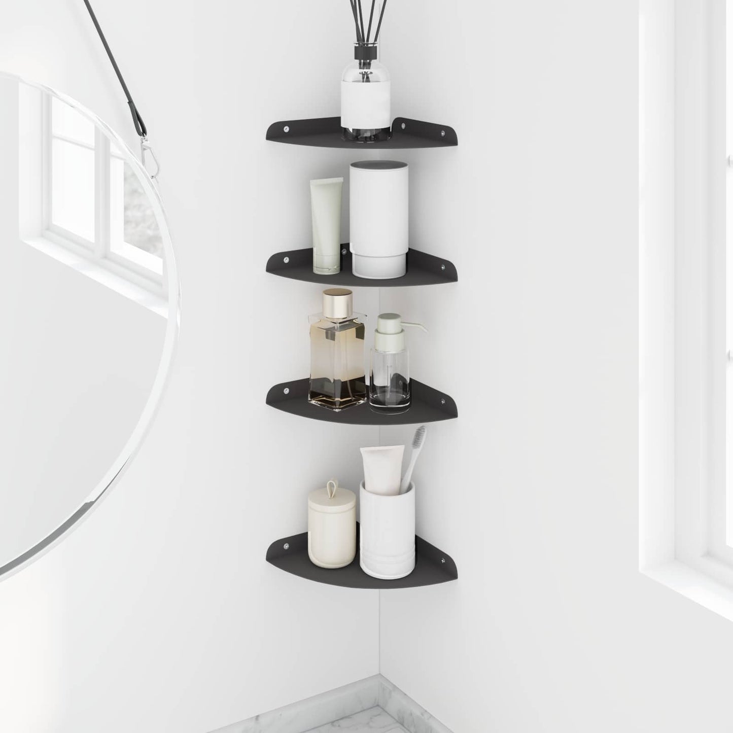 Mensola sospesa con lo scaffale 4 pcs Nero 18 x 18 x 2 cm | homemem39