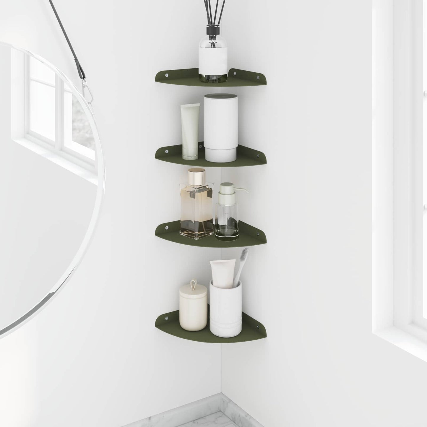 Mensola sospesa 4 pcs Verde oliva 18 x 18 x 2 cm | homemem39