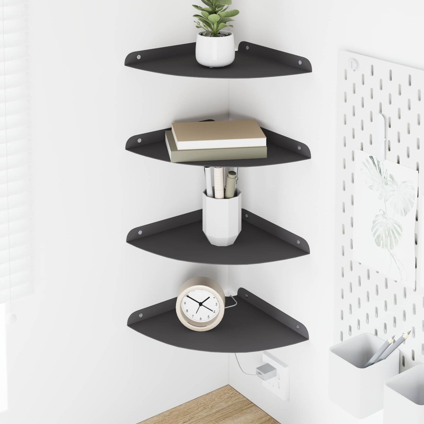 Mensola sospesa con lo scaffale 4 pcs Nero 24 x 24 x 2 cm | homemem39