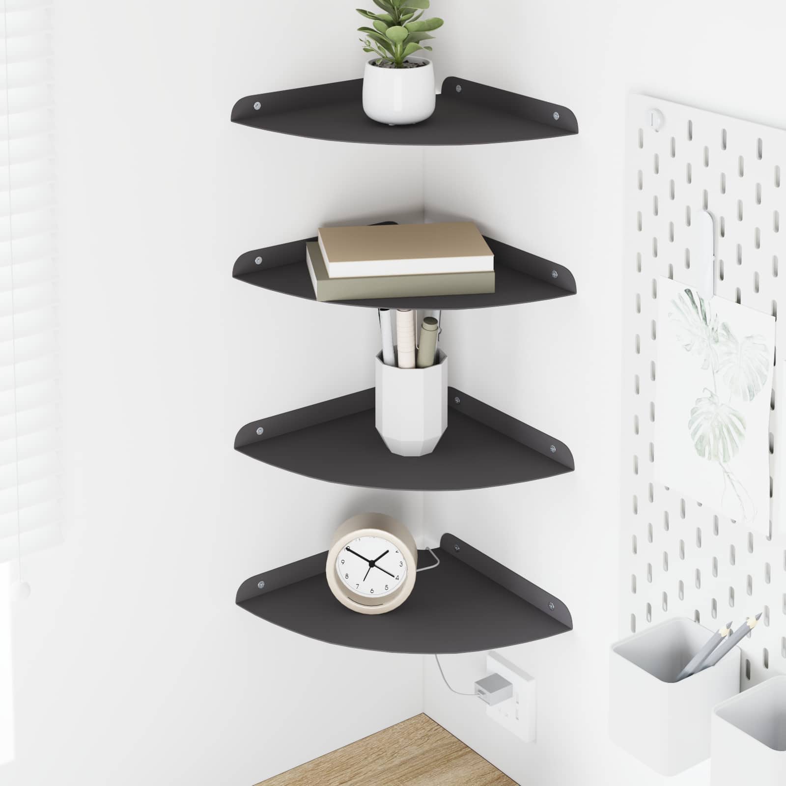 Mensola sospesa con lo scaffale 4 pcs Nero 24 x 24 x 2 cm | homemem39