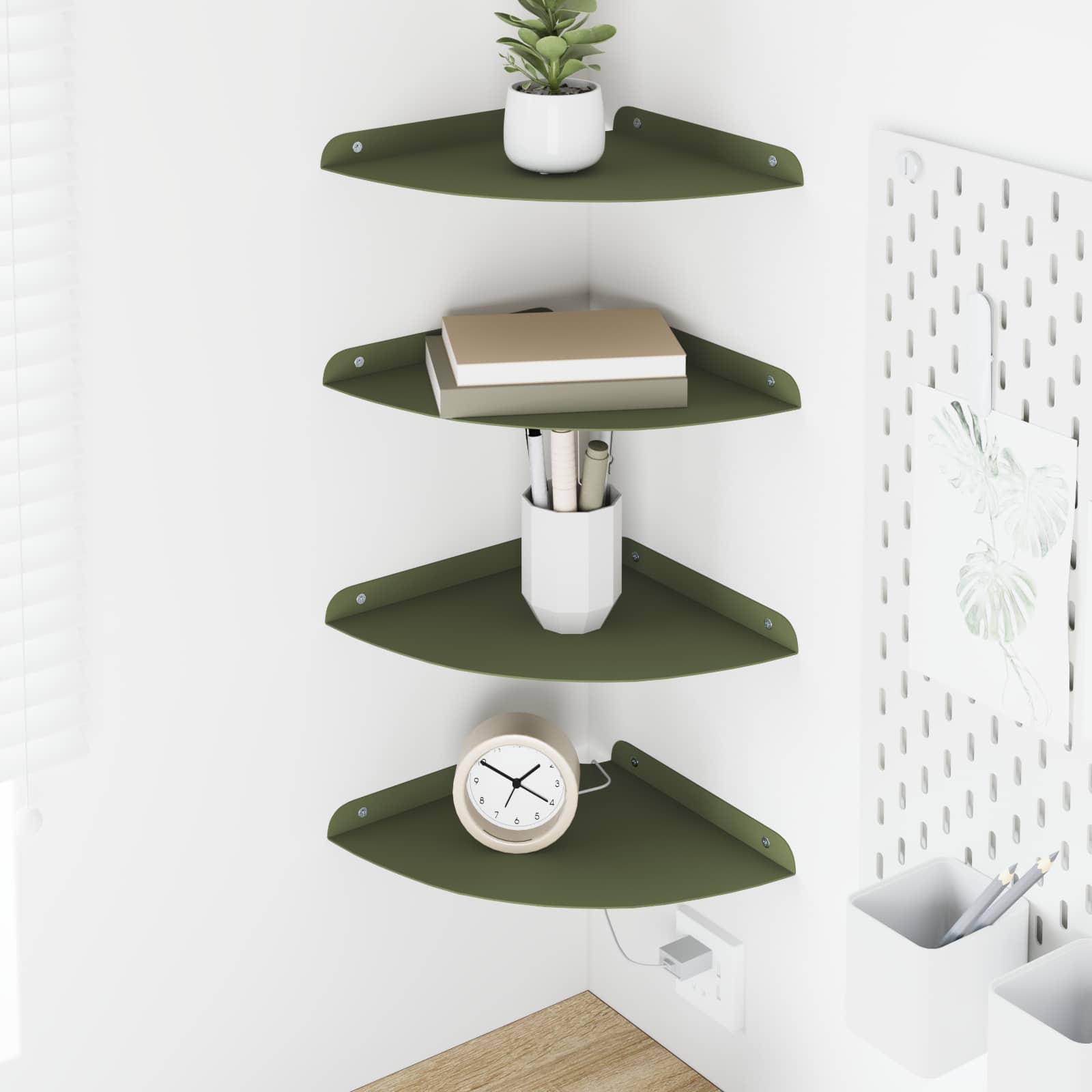 Mensola sospesa 4 pcs Verde oliva 24 x 24 x 2 cm | homemem39