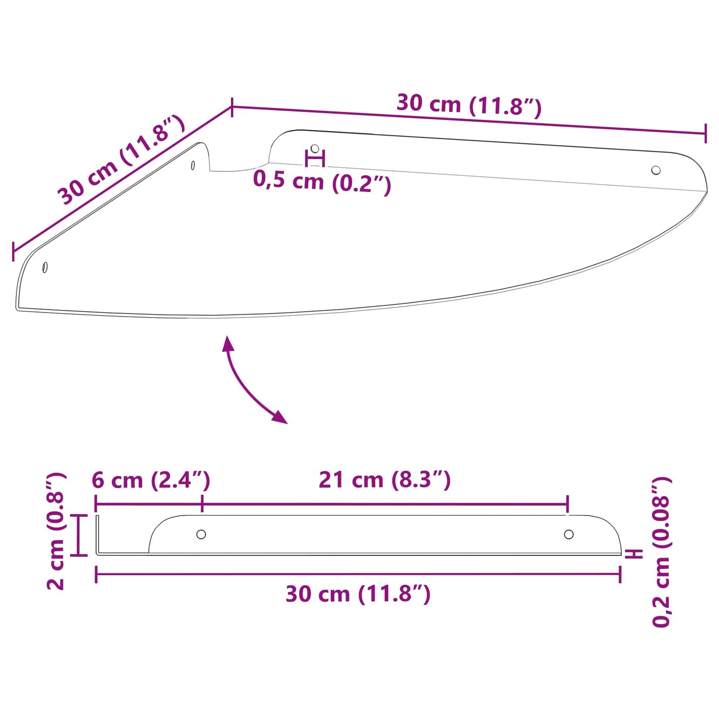 Scaffale da parete con lo scaffale 2 pcs Nero 18 x 18 x 2.3 cm