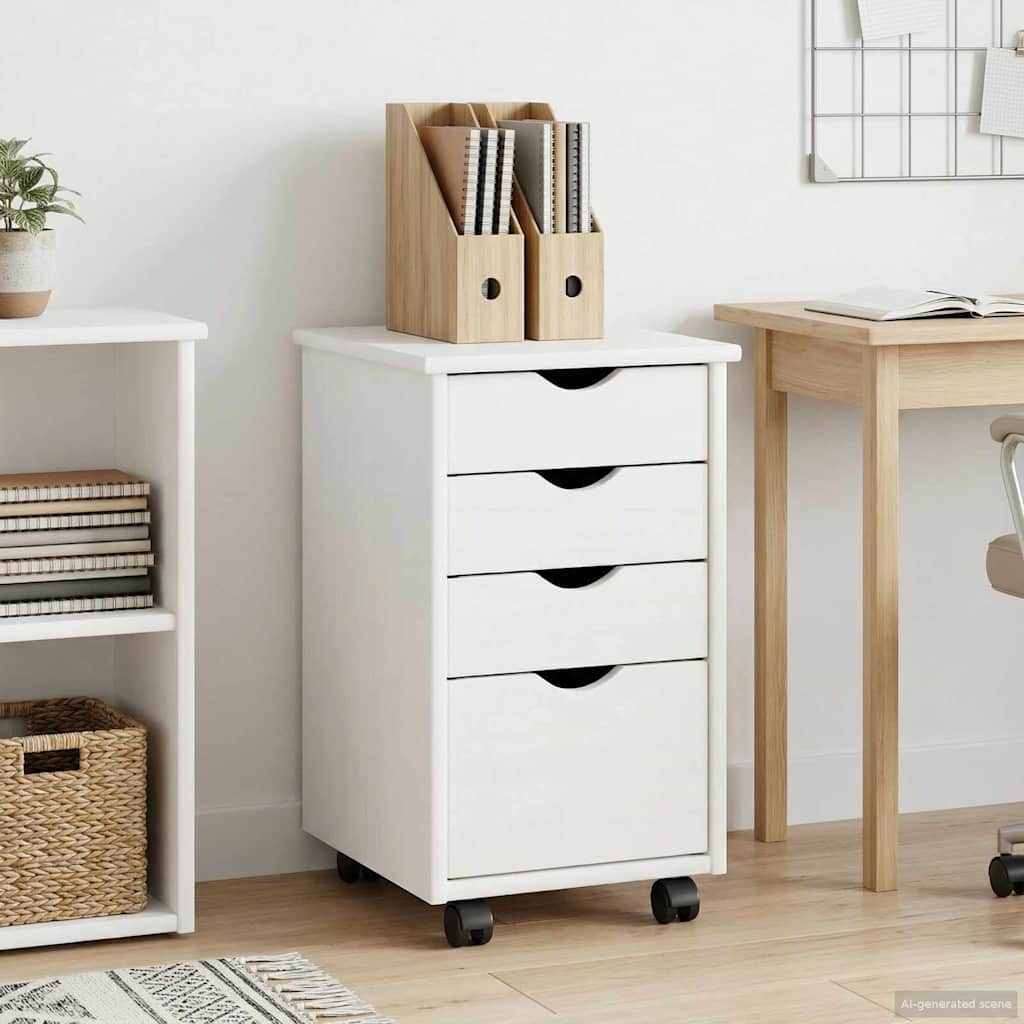 Mobile con Ruote Bianco 34 x 39 x 56 cm Legno di pino massiccio | homemem39