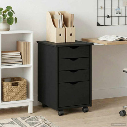 Mobile con Ruote Nero 34 x 39 x 56 cm Legno di pino massiccio | homemem39