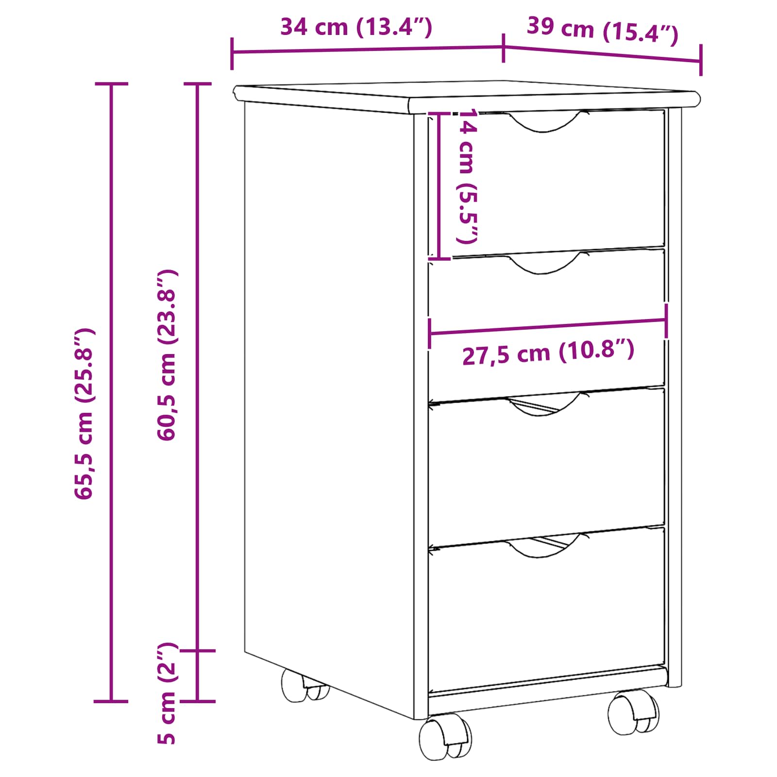 Mobile con Ruote con ruota Bianco 34 x 39 x 65,5 cm | homemem39