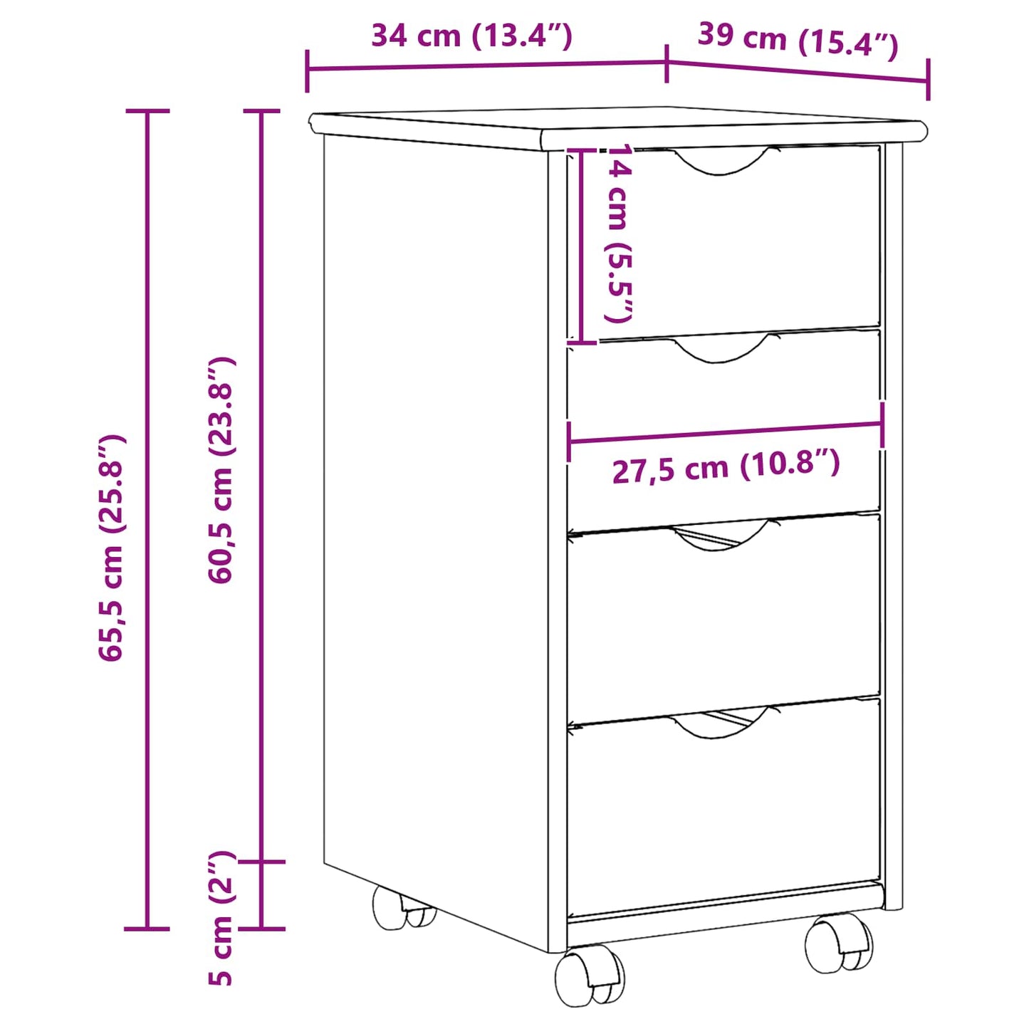 Mobile con Ruote con ruota Bianco 34 x 39 x 65,5 cm | homemem39