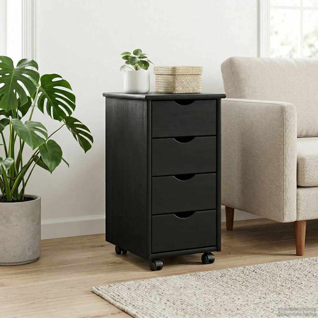 Mobile con Ruote Nero 34 x 39 x 65,5 cm Legno di Pino Massello | homemem39