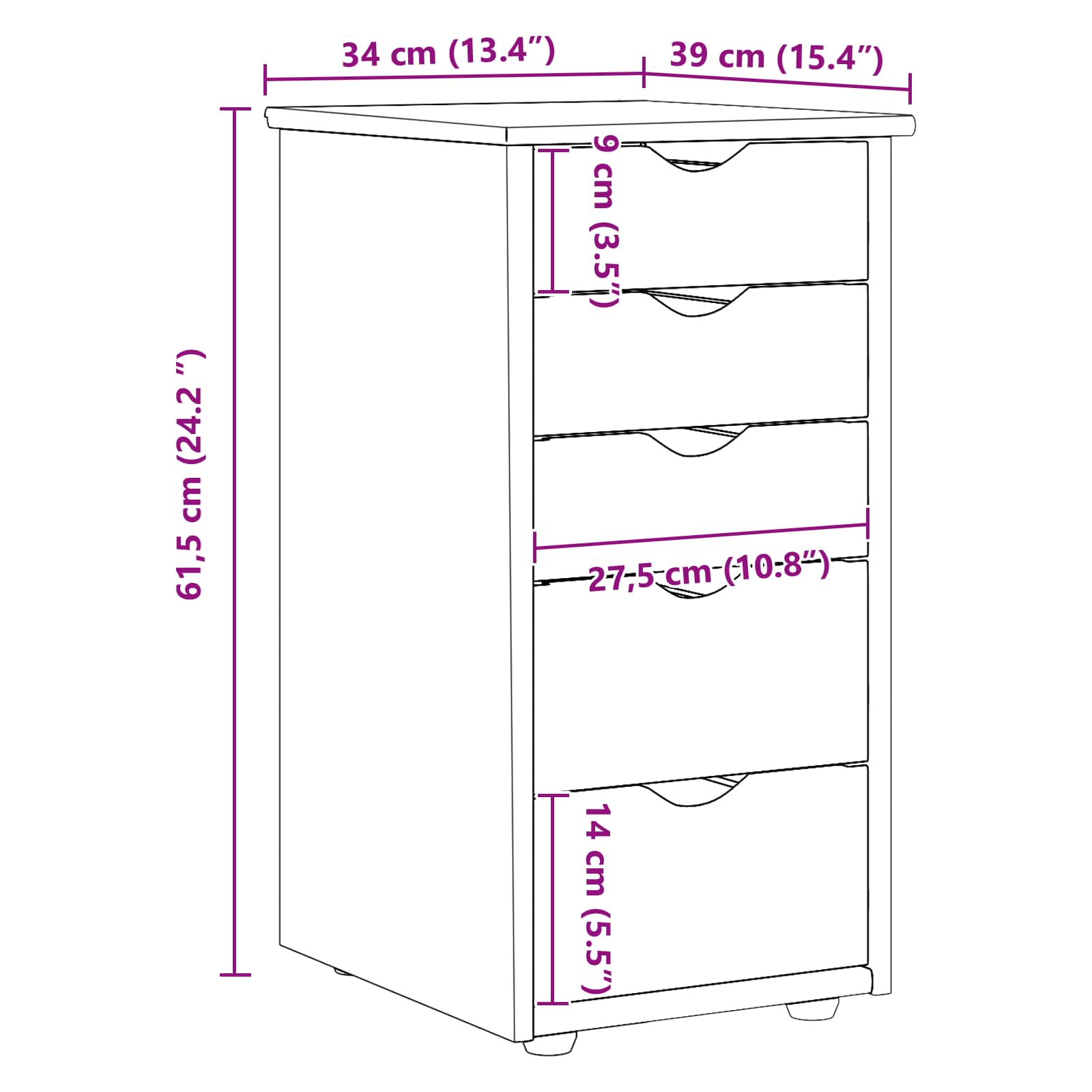 Armadietto Bianco 34 x 39 x 61,5 cm Legno di Pino Massello | homemem39