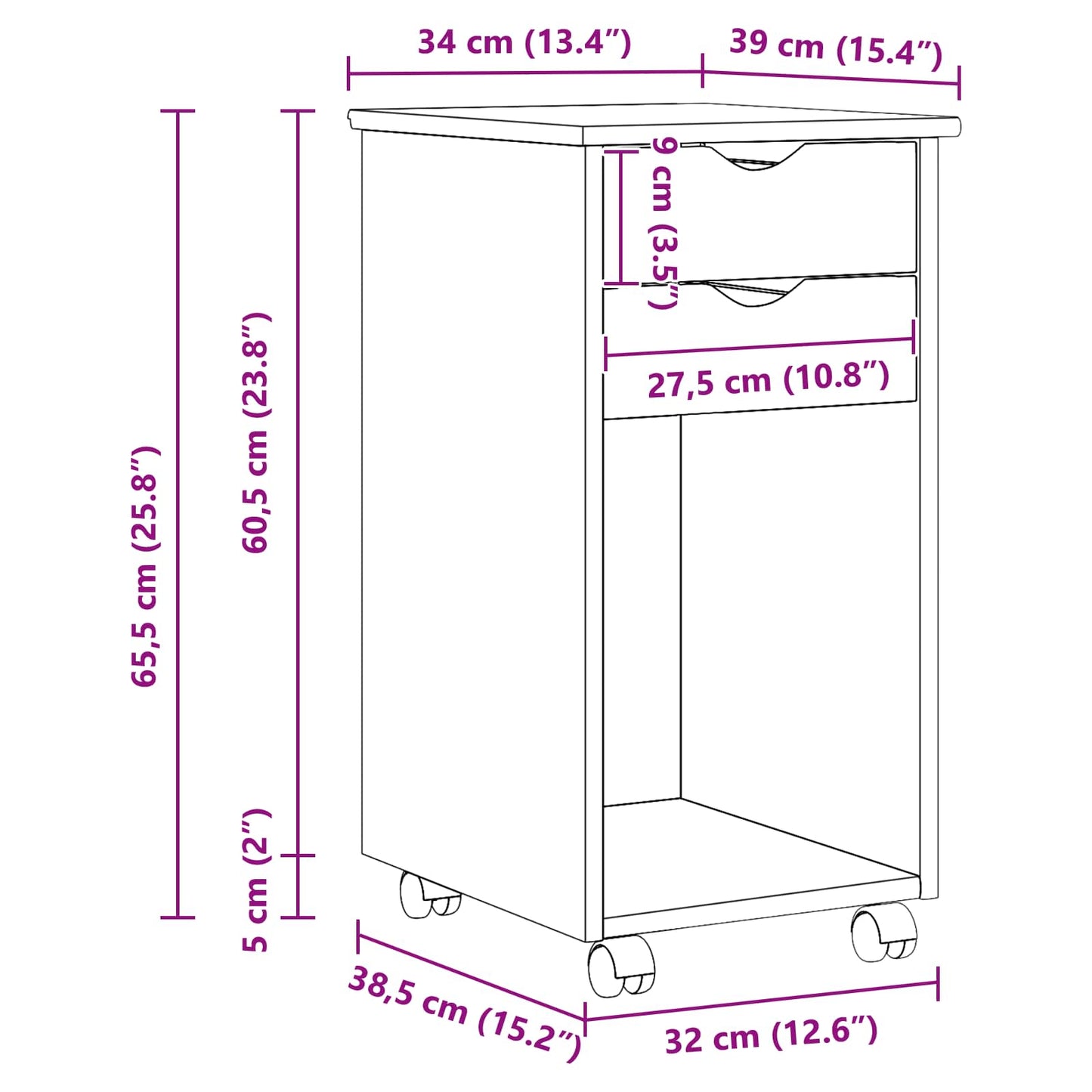 Mobile con Ruote con ruota Marrone Miele 34 x 39 x 65,5 cm | homemem39