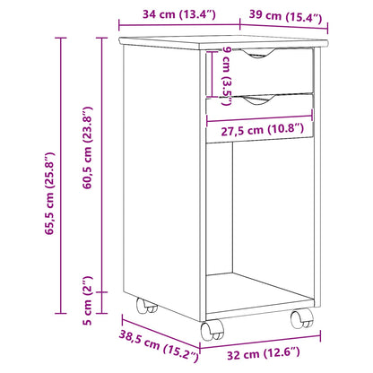 Mobile con Ruote Nero 34 x 39 x 65,5 cm Legno di pino massiccio | homemem39