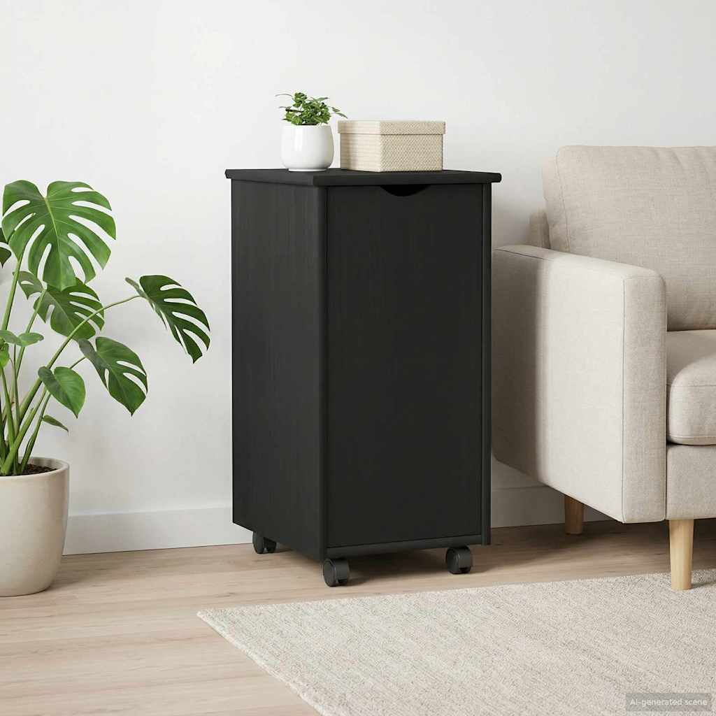 Mobile con Ruote Nero 34 x 39 x 65,5 cm Legno di Pino Massello | homemem39