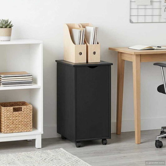 Mobile con Ruote Nero 34 x 39 x 65,5 cm Legno di Pino Massello | homemem39