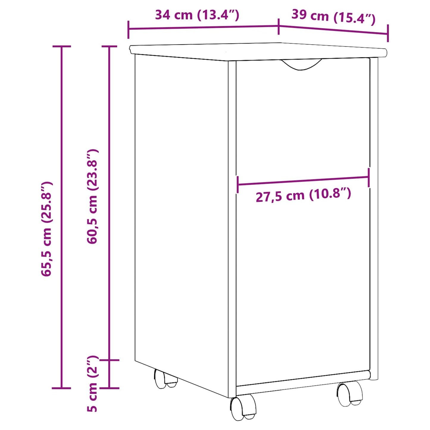 Mobile con Ruote Nero 34 x 39 x 65,5 cm Legno di Pino Massello | homemem39