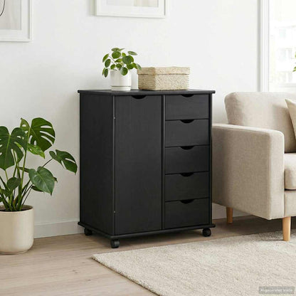 Mobile con Ruote Nero 63,5 x 39 x 79 cm Legno di Pino Massello | homemem39