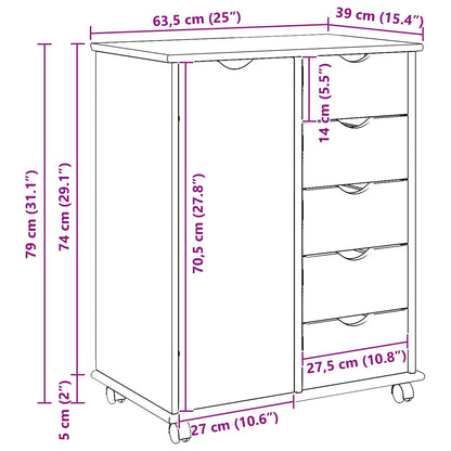 Mobile con Ruote Nero 63,5 x 39 x 79 cm Legno di Pino Massello | homemem39