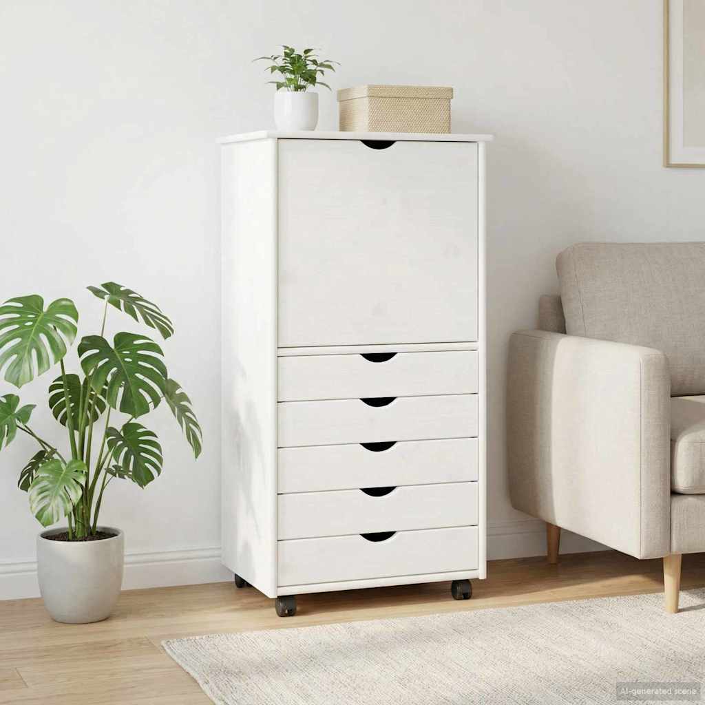 Mobile con Ruote Bianco 53 x 39 x 103 cm Legno di Pino Massello | homemem39