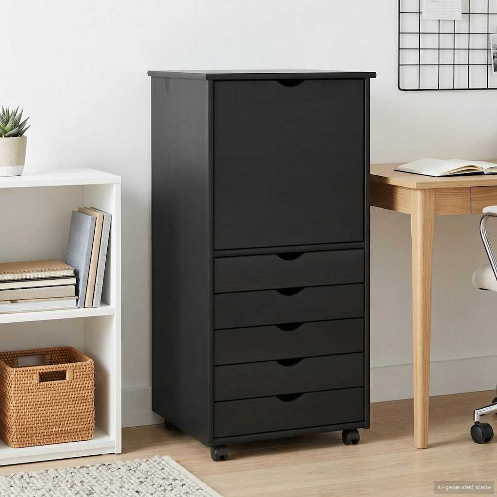 Mobile con Ruote Nero 53 x 39 x 103 cm Legno di Pino Massello | homemem39