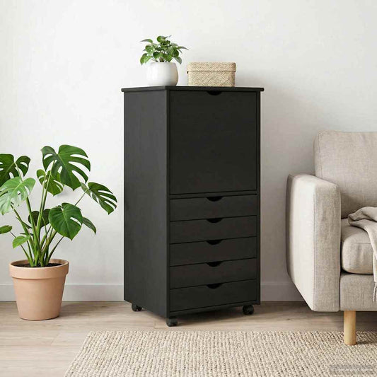 Mobile con Ruote Nero 53 x 39 x 103 cm Legno di Pino Massello | homemem39