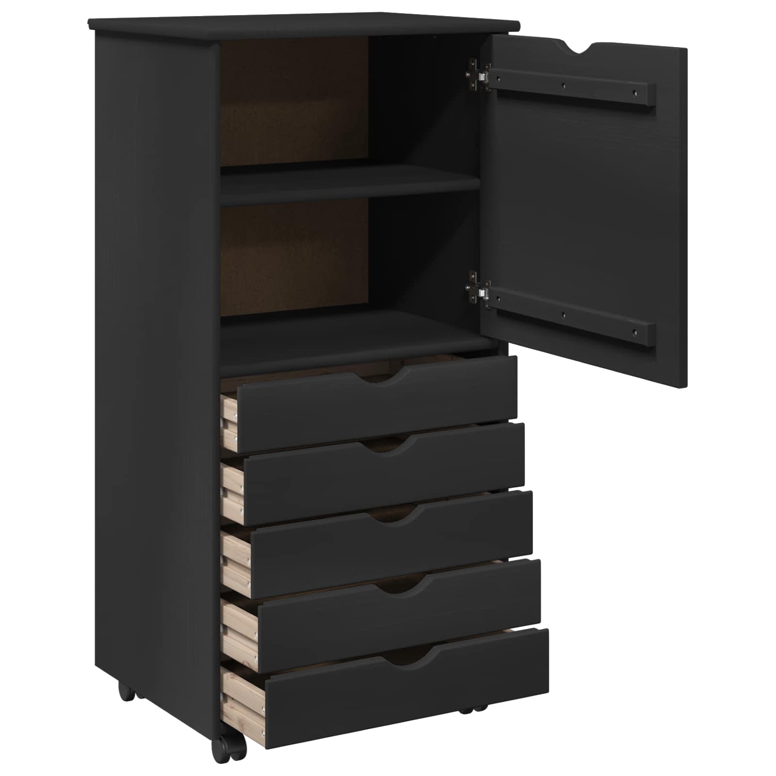 Mobile con Ruote Nero 53 x 39 x 103 cm Legno di Pino Massello | homemem39
